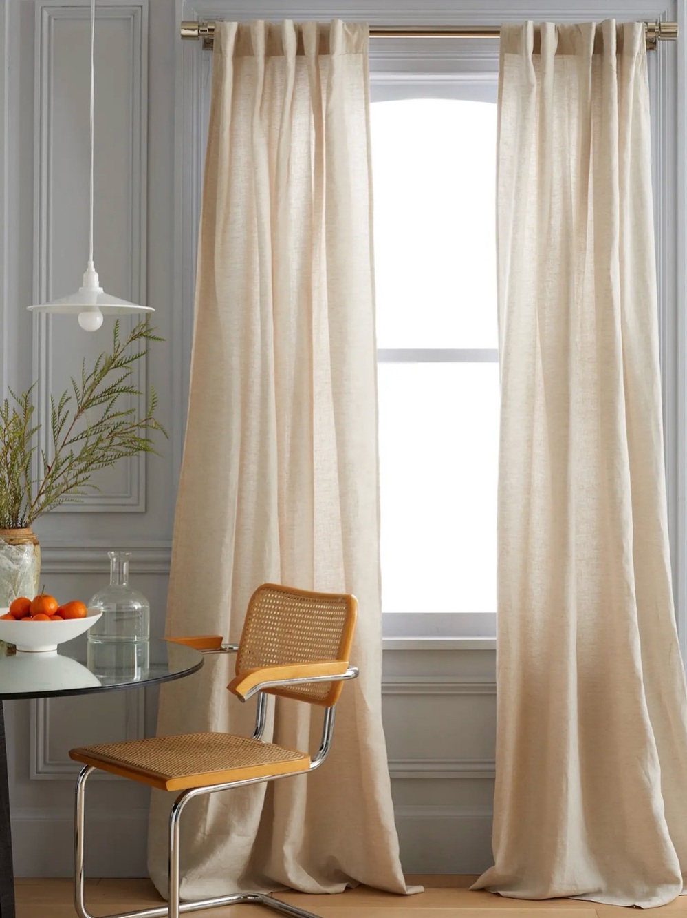 NWOT European Linen Sheer Curtain Set in Flax 48x108 - Retail is 204